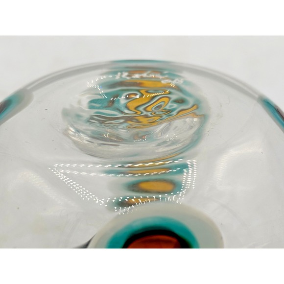 Hand Blown Art Glass Tumbler‎ Amber & Turquoise Oval Cane Design Artist Signe 04 - Picture 7 of 16